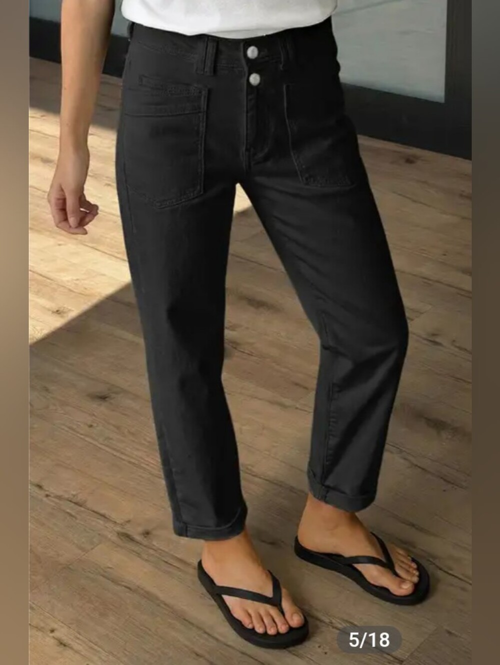 Flamingals Solid Patch Pocket Dual Button High Rise Straight Leg Crop Pants NWT